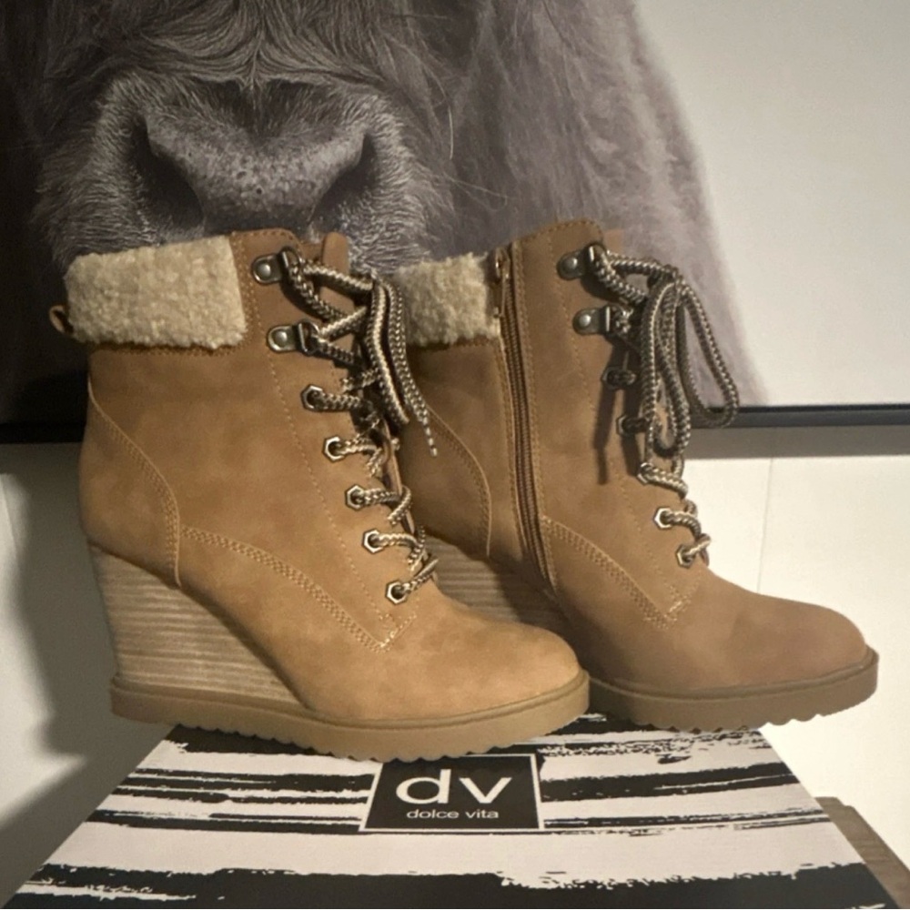 Dolce Vita Brown Lace Up Wedge Boots